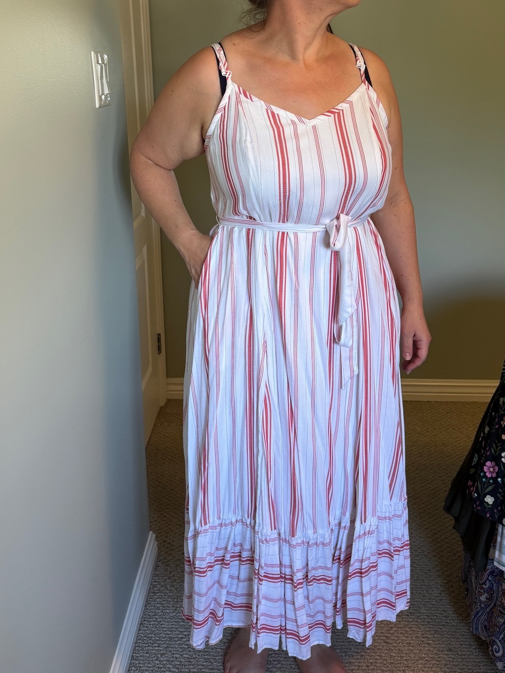 Torrid White and Red Striped Midi Dress with Tie Waist - Picture 4 of 12